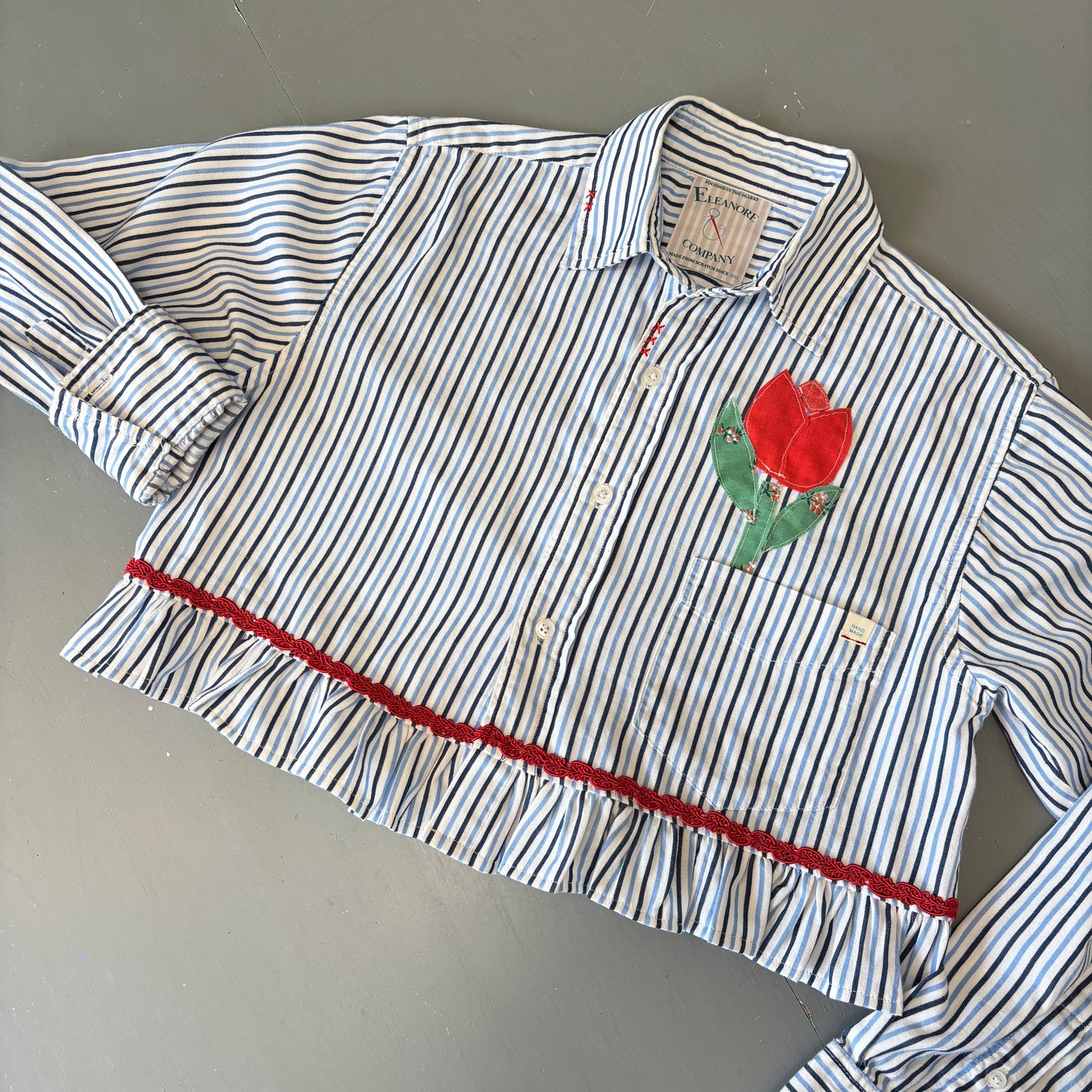 Patched & Ruffled Crop Shirt - SMALL