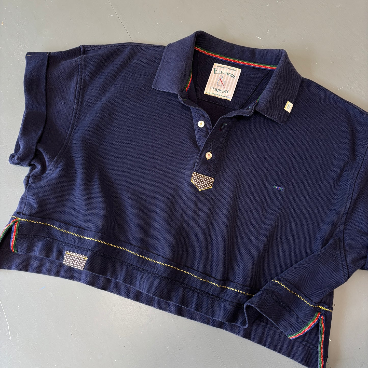 Vintage Navy Split Hem Polo - M/L