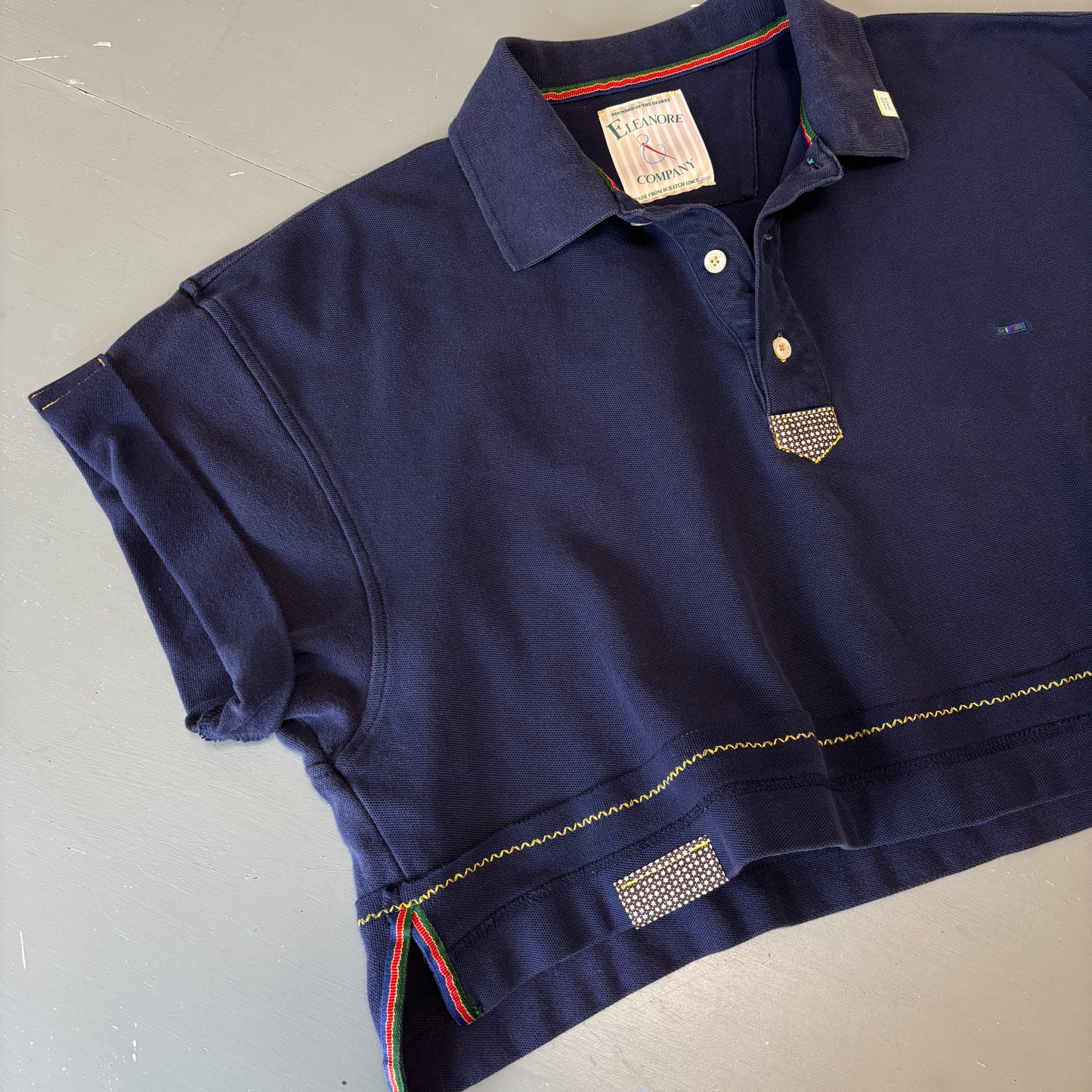 Vintage Navy Split Hem Polo - M/L