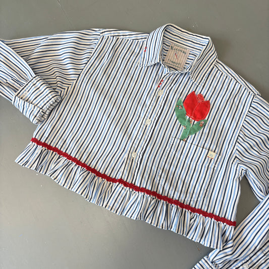 Patched & Ruffled Crop Shirt - SMALL